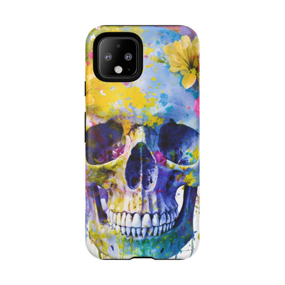 Vibrant Blue Floral Skull Tough Phone Case