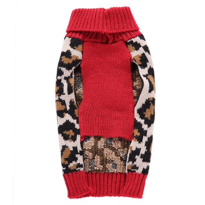 Leopard Knit Pet Sweater • Red Rib Turtleneck