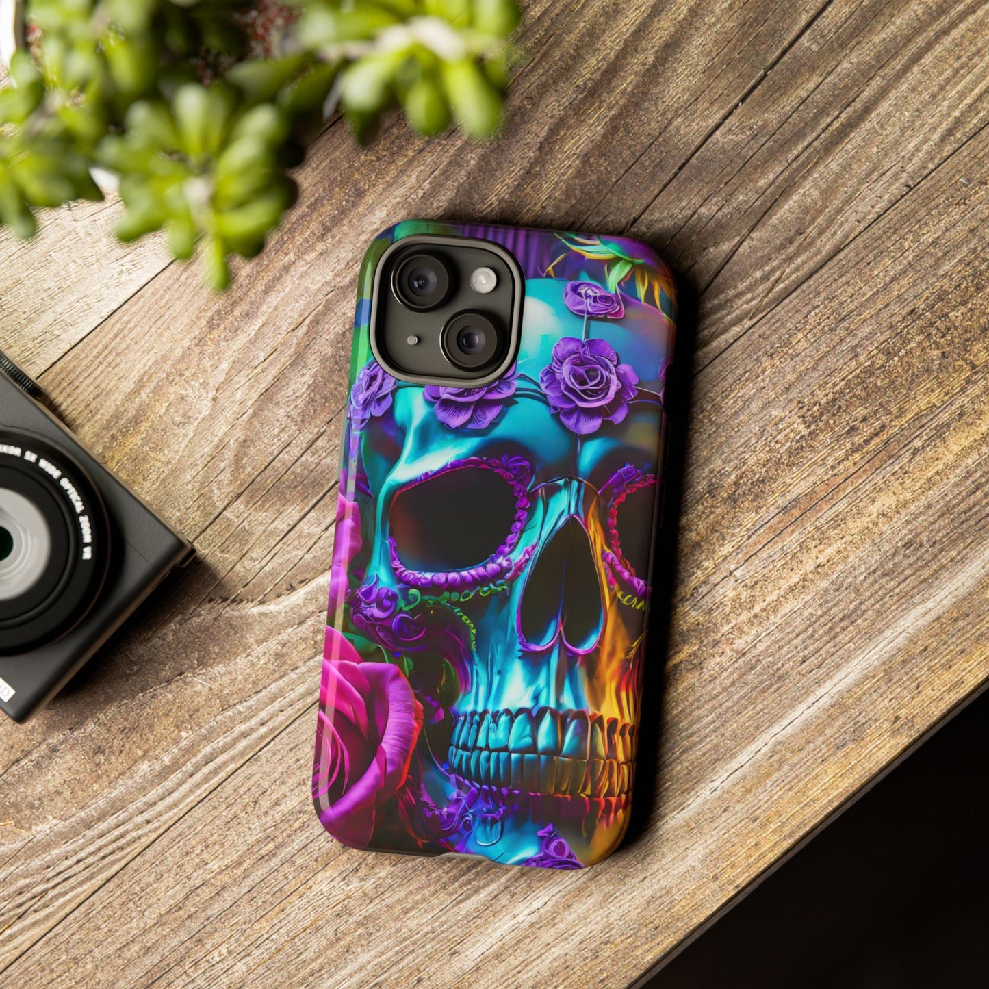 Neon Skull and Roses Vibrant Tough Phone Case