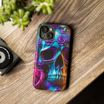 Neon Skull and Roses Vibrant Tough Phone Case