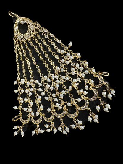 DJHR114 Sidra Hyderabadi Jhoomar Elegant Gold-Plated Bridal Passa | Deccan Jewelry | SHIPS IN 4 WEEKS