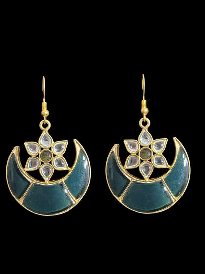 DER752 Niswa farshi kundan earrings - Black/Grey  (READY TO SHIP )