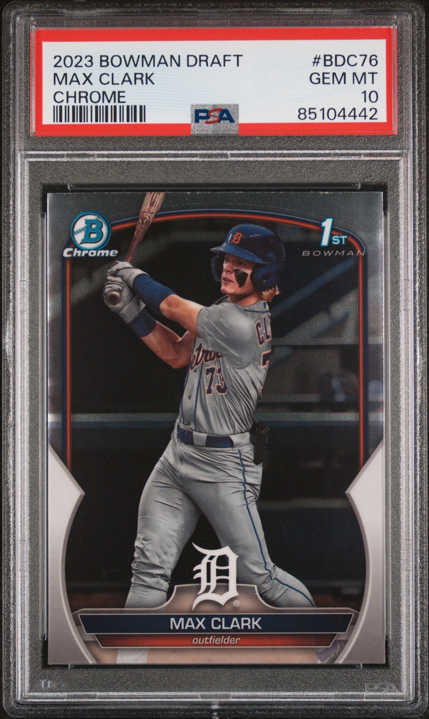 Graded 2023 Topps Bowman Draft Max Clark #BDC76 Chrome Rookie RC Baseball Card PSA 10 Gem Mint