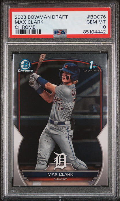Graded 2023 Topps Bowman Draft Max Clark #BDC76 Chrome Rookie RC Baseball Card PSA 10 Gem Mint