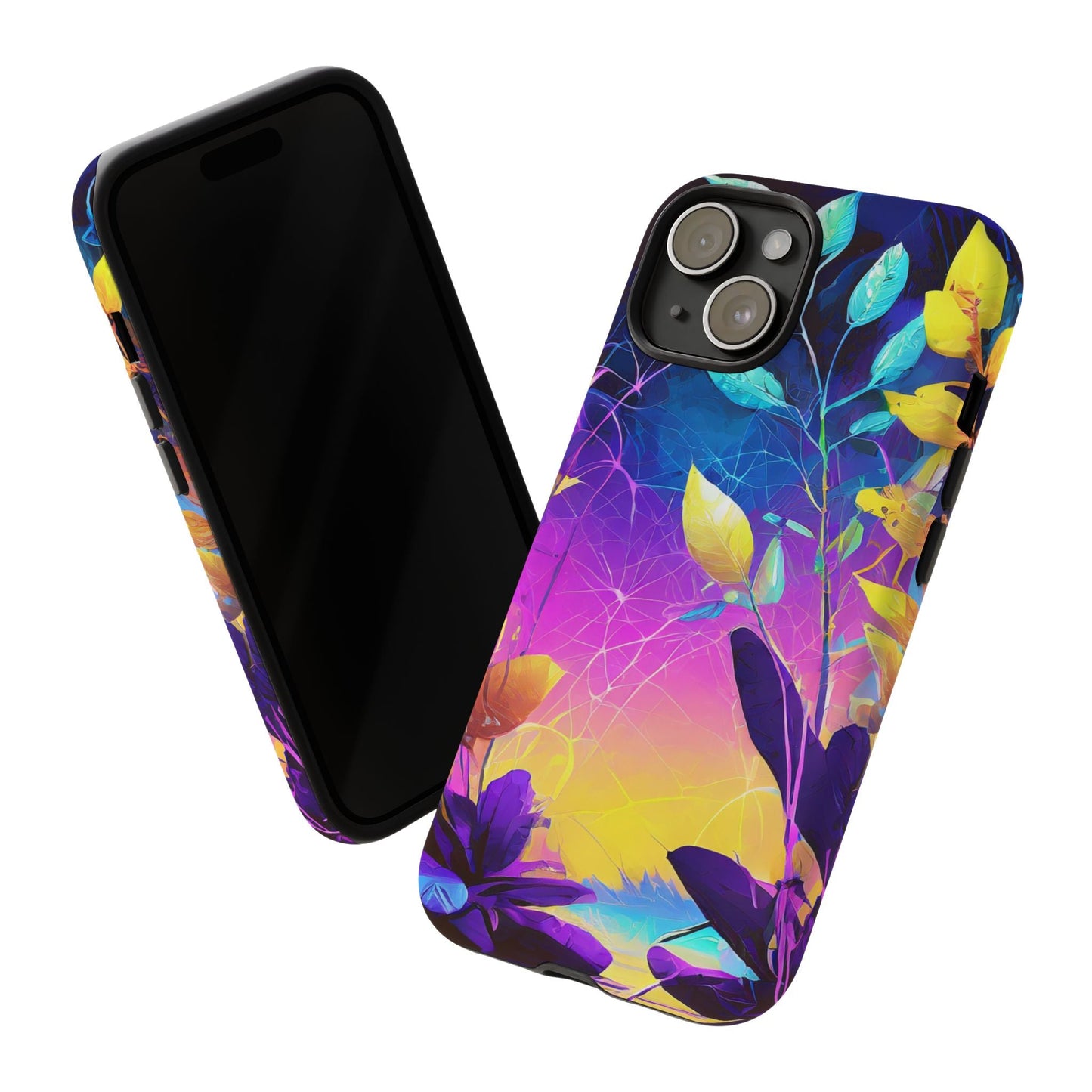 Artistic Vibrant Neon Floral Leaf Tough Phone Case