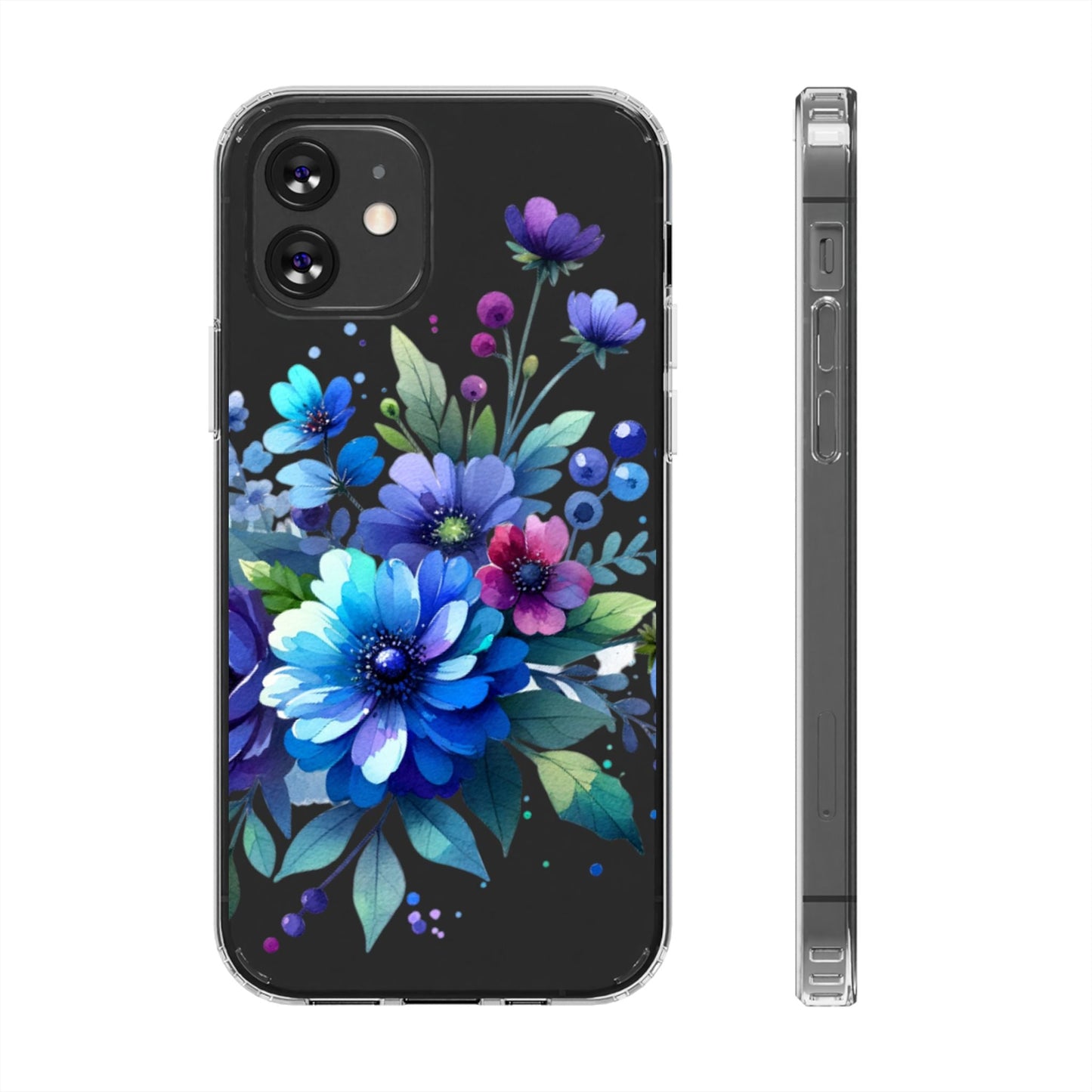 Vibrant Blue Floral Clear Phone Case