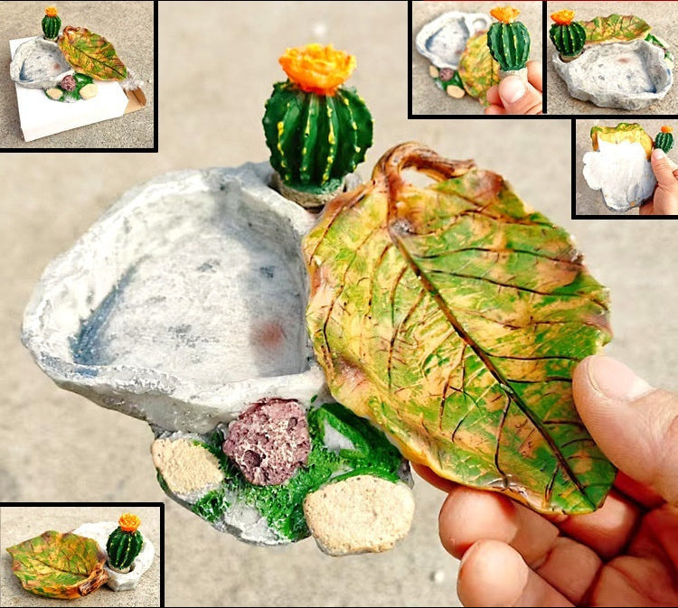 Naturalistic Cactus Resin Water & Food Dish