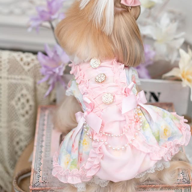 Luxury design dog dress pearls chain accessories 2 colors