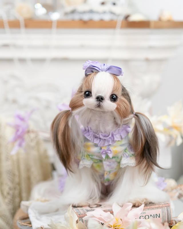 Princess Pearl Floral Dog Dress with Satin Bows