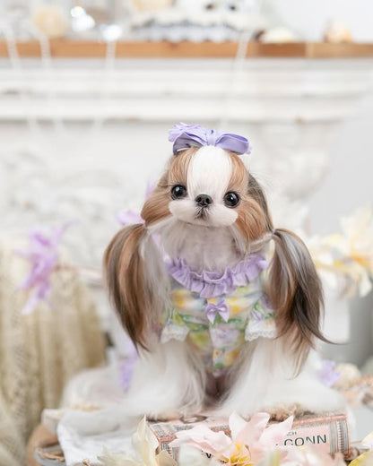 Princess Pearl Floral Dog Dress with Satin Bows