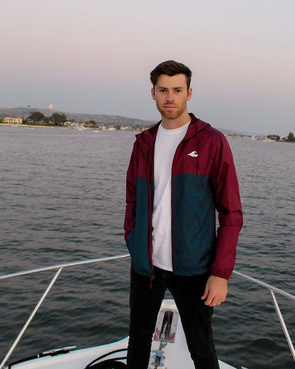 Koloa Water Resistant Windbreaker- Maroon/ Classic Navy