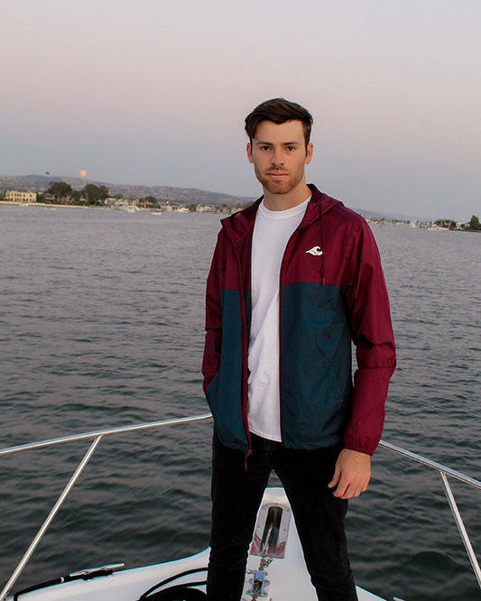 Koloa Water Resistant Windbreaker- Maroon/ Classic Navy