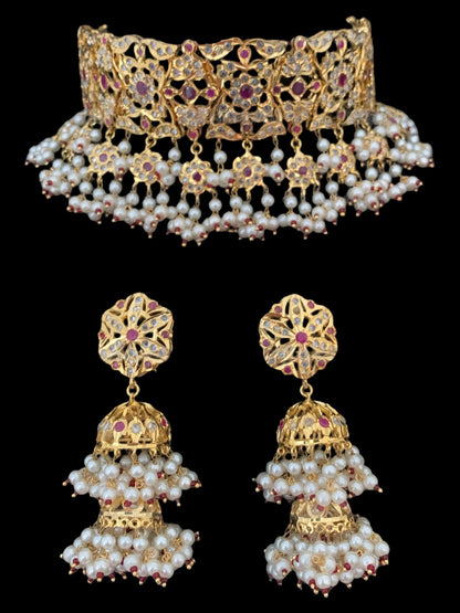 C00 Kesariya choker set in rubies( READY TO SHIP)