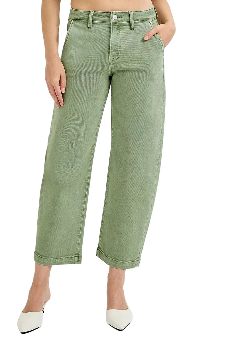 Full Size Tummy Control High Rise Crop Barrel Jeans Plus Size