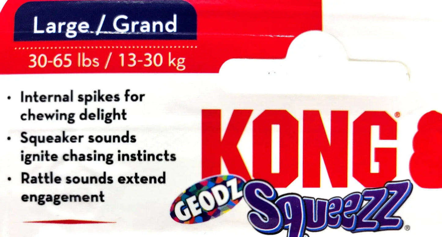 Kong Squeezz Geodz Balls Large 2Pk Squeaky Floating Dog Fetch Toy 3" Colors Vary