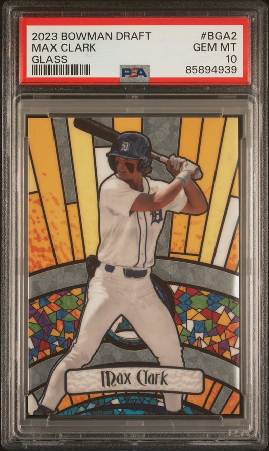 Graded 2023 Topps Bowman Draft Max Clark #BGA2 Glass Rookie RC Baseball Card PSA 10 Gem Mint