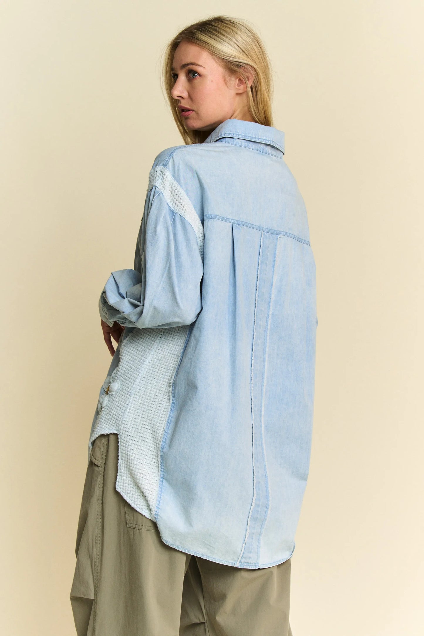 Davi & Dani Lightweight Washed Daisy Patch Waffle Knit Shirt