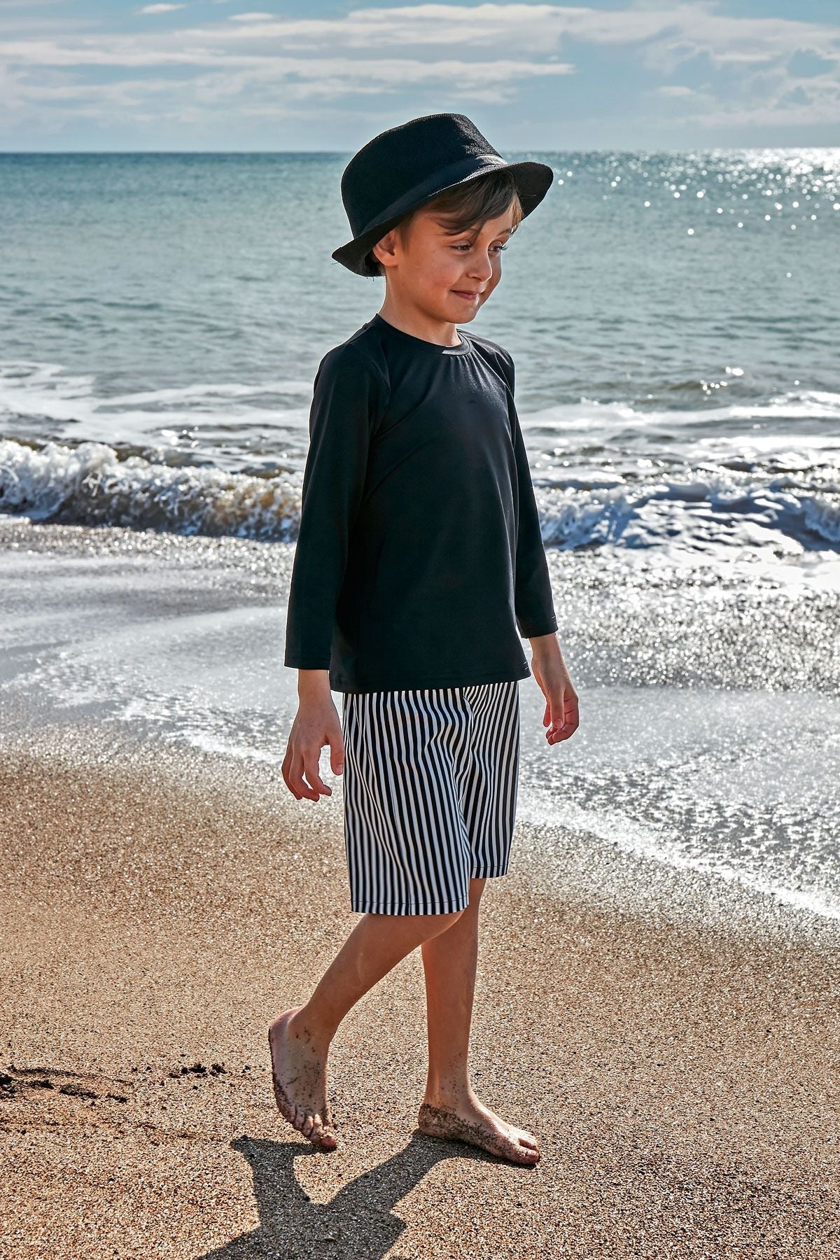 Lycra Black Boys Swim Shirts T2450