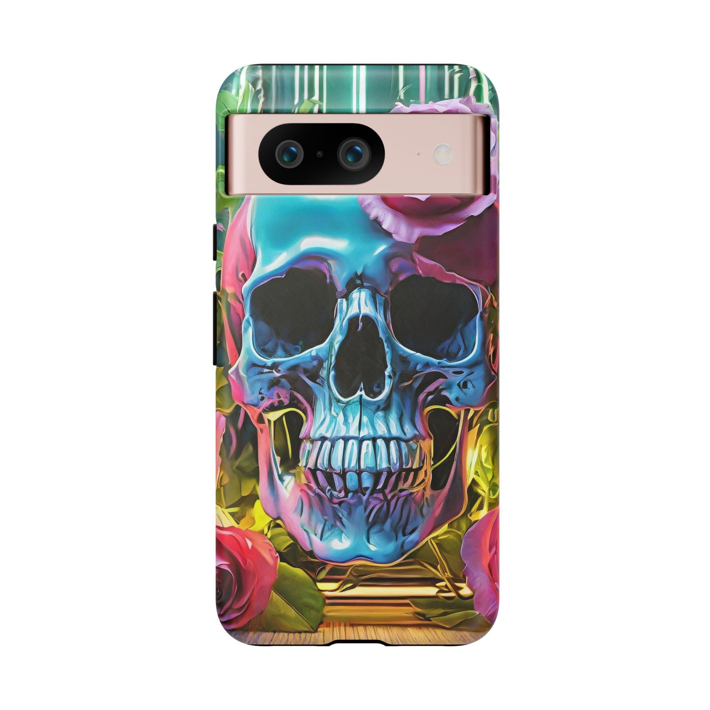 Neon Rose Skull Tough Phone Case