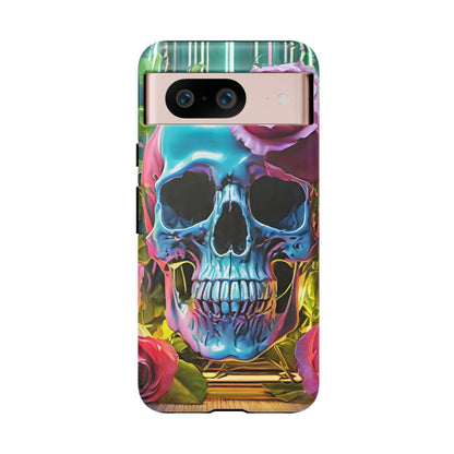 Neon Rose Skull Tough Phone Case