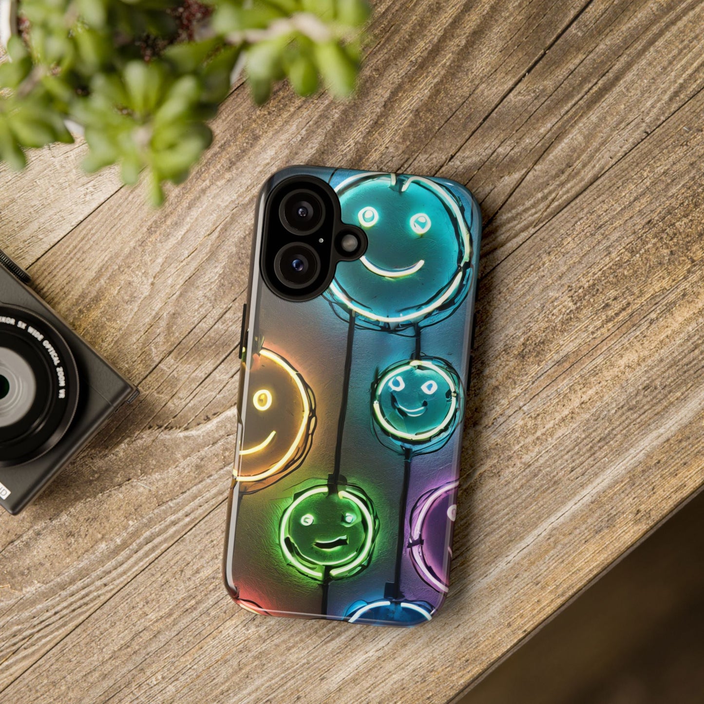 Colorful Neon Smiley Face Phone Case - Tough & Stylish Protection