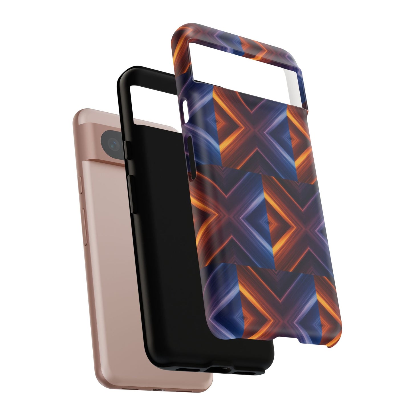 Stylish Tough Phone Case With Blue & Orange Abstract Design
