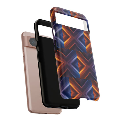 Stylish Tough Phone Case With Blue & Orange Abstract Design