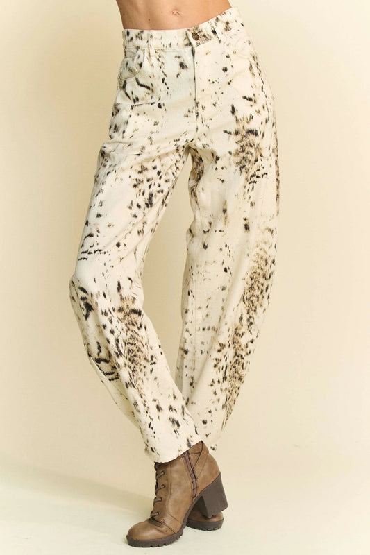 Davi & Dani Abstract Tie Dye Dot Lace Detail Barrel Pants