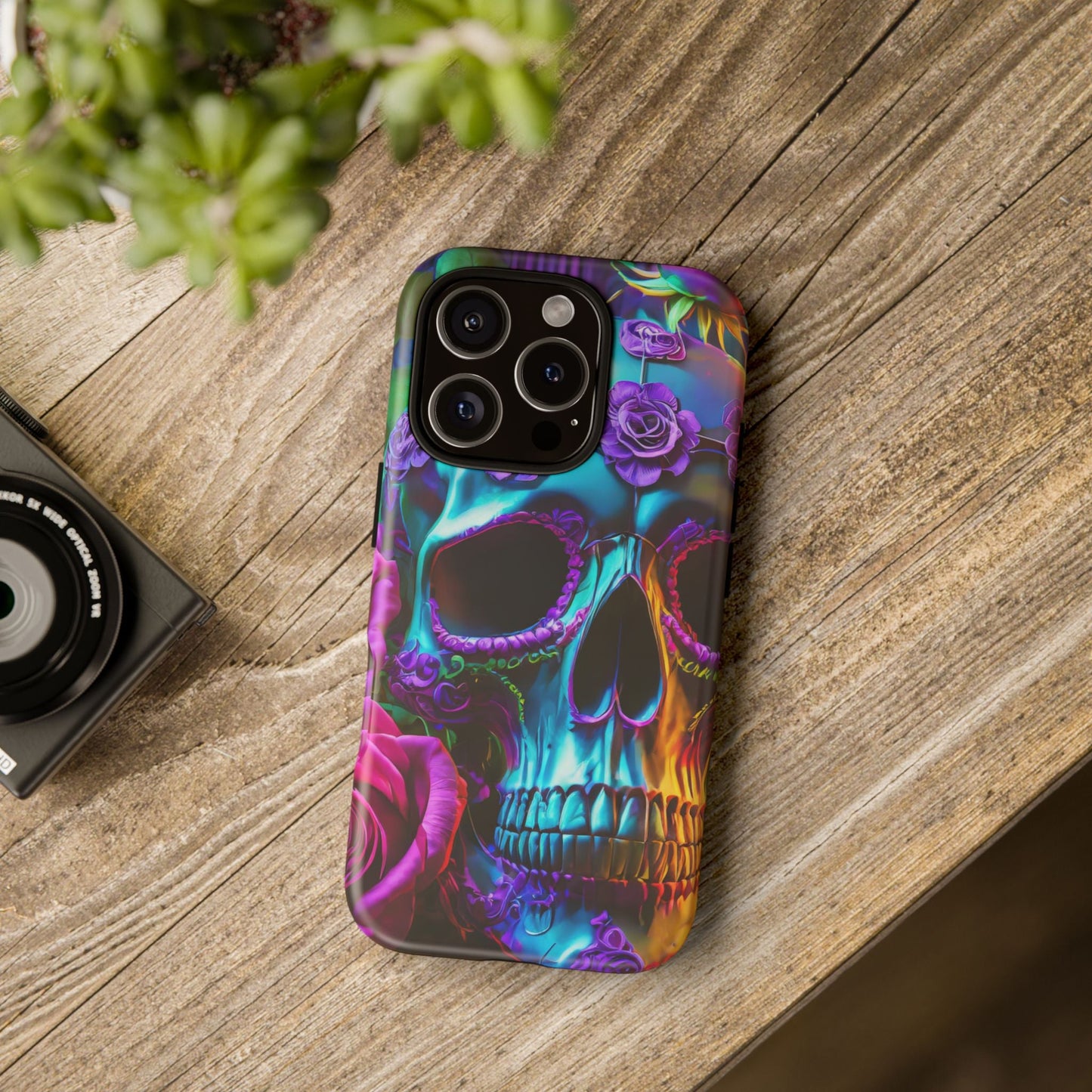 Neon Skull and Roses Vibrant Tough Phone Case