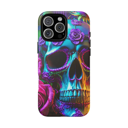 Neon Skull and Roses Vibrant Tough Phone Case