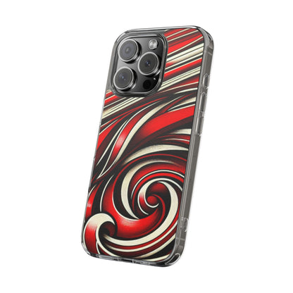 Red & White Swirl Abstract Clear Phone Case