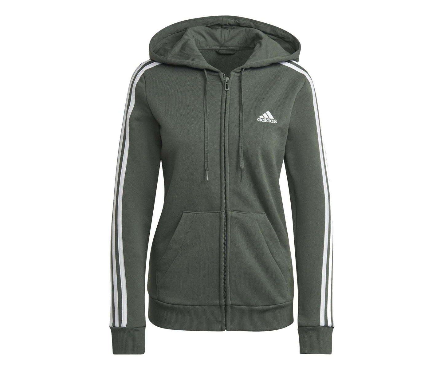 adidas Women's Essentials Fleece 3-Stripes Full-Zip Hoodie - GREEN OXIDE WHITE