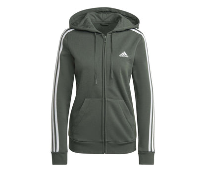 adidas Women's Essentials Fleece 3-Stripes Full-Zip Hoodie - GREEN OXIDE WHITE