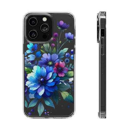 Vibrant Blue Floral Clear Phone Case