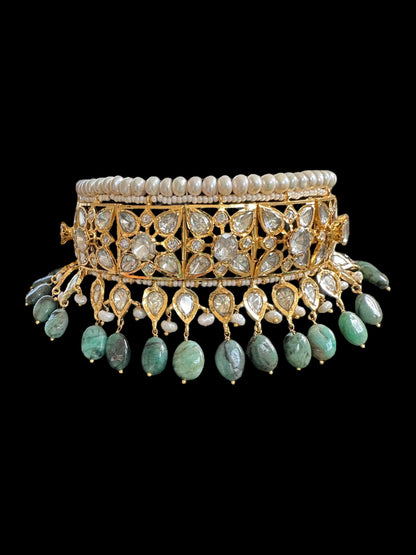 BR310 Bridal jadavi lacha , satlada  in moissanite and emeralds ( SHIPS IN 2 WEEKS )