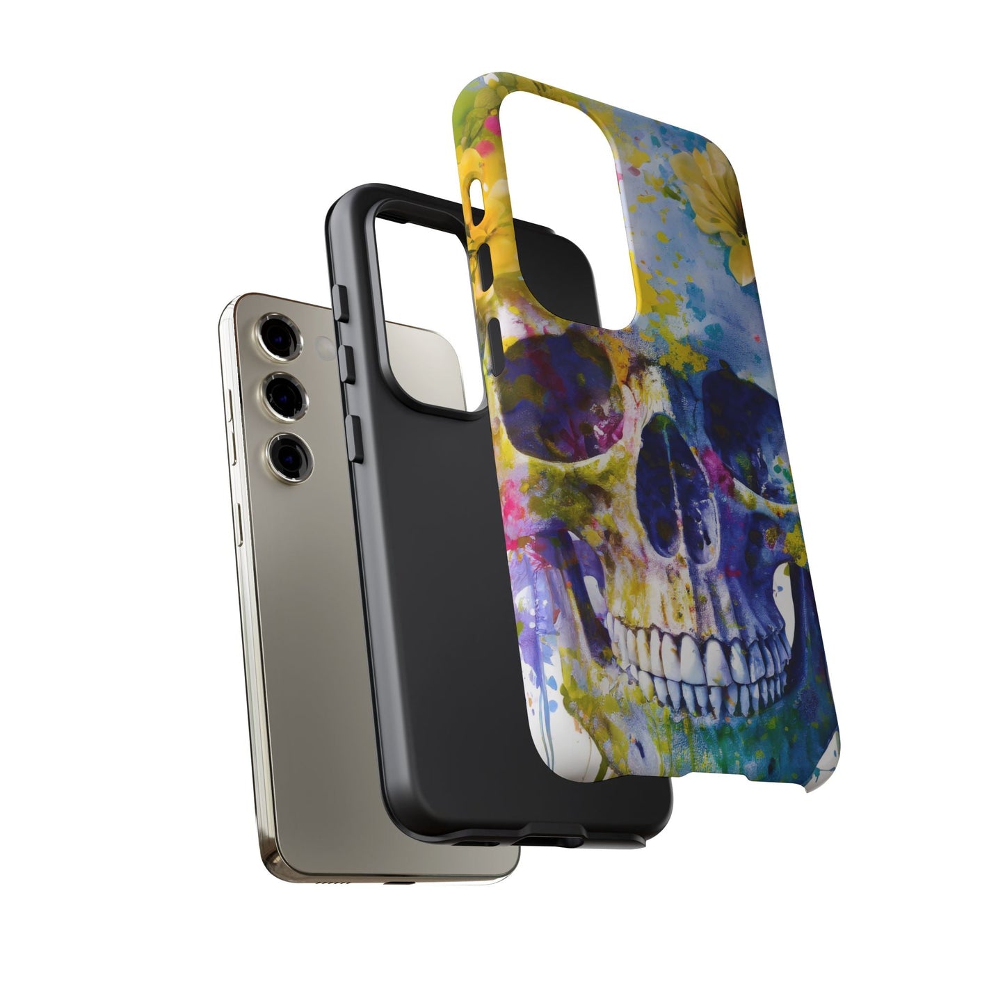Vibrant Blue Floral Skull Tough Phone Case
