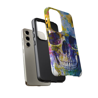 Vibrant Blue Floral Skull Tough Phone Case
