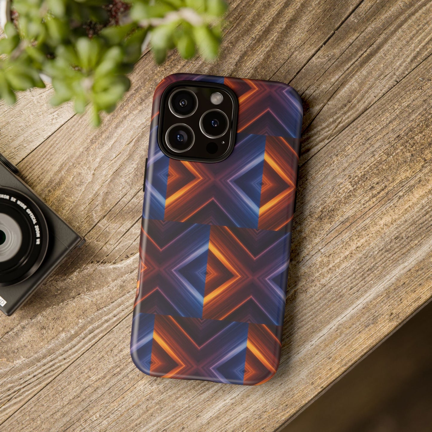 Stylish Tough Phone Case With Blue & Orange Abstract Design