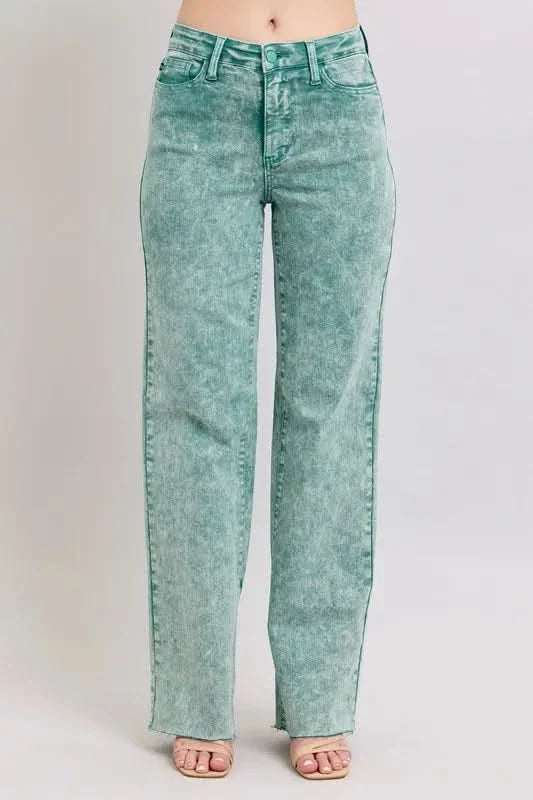 Judy Blue Full Size High Waist Garment Dyed Raw Hem Dad Jean