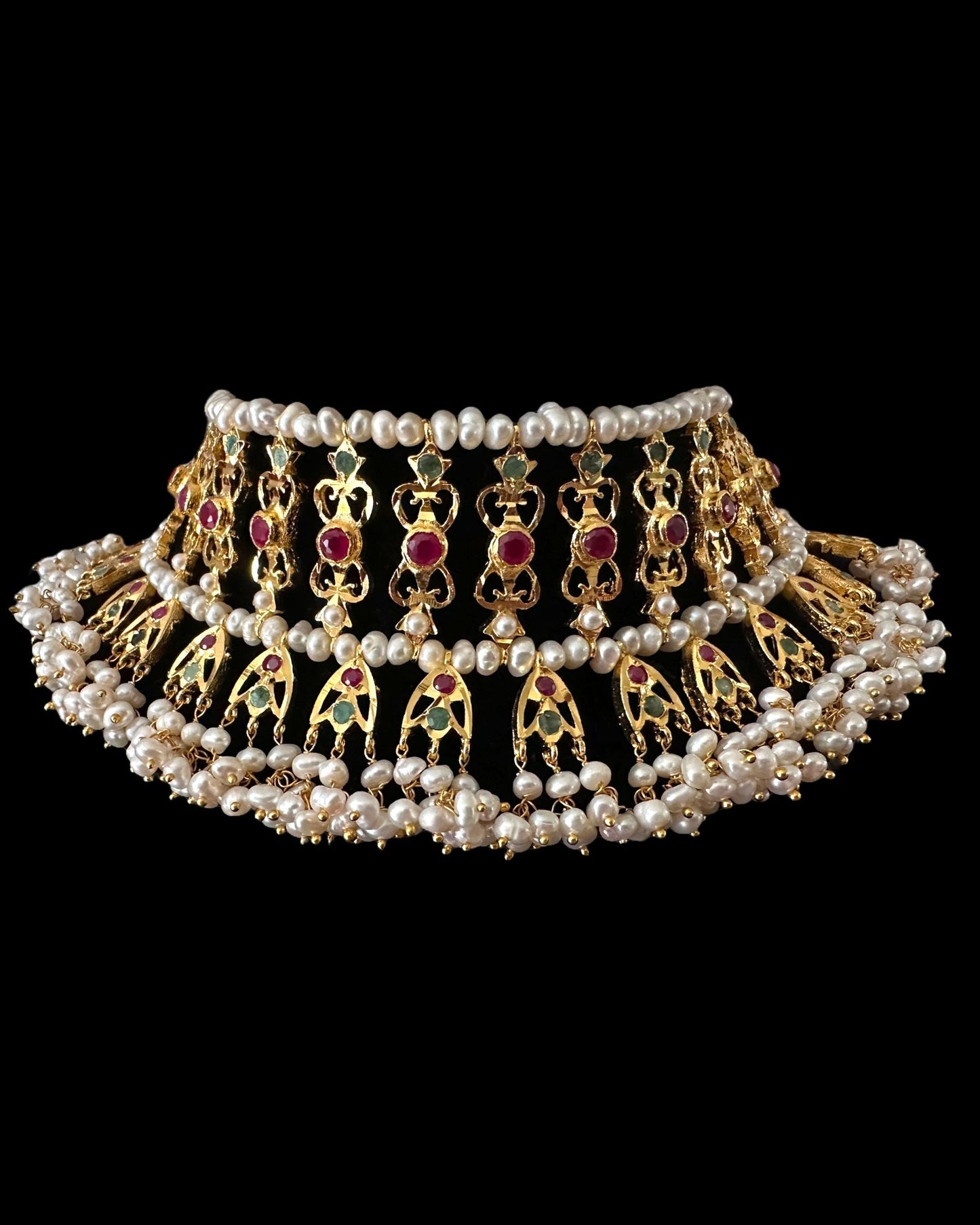 Viya bridal set in natural pearls , rubies and emeralds ( SHIPS IN 4 WEEKS)