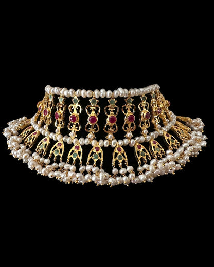 Viya bridal set in natural pearls , rubies and emeralds ( SHIPS IN 4 WEEKS)