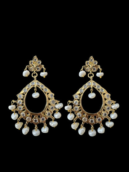 DER806 Maria gold plated chandbali in fresh water pearls ( READY TO SHIP )