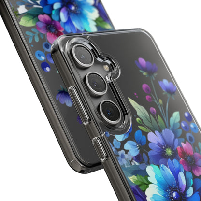 Vibrant Blue Floral Clear Phone Case