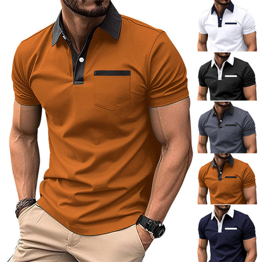 Men's Cotton Blend Polo Shirt - Slim Fit Lapel Collar Short Sleeve