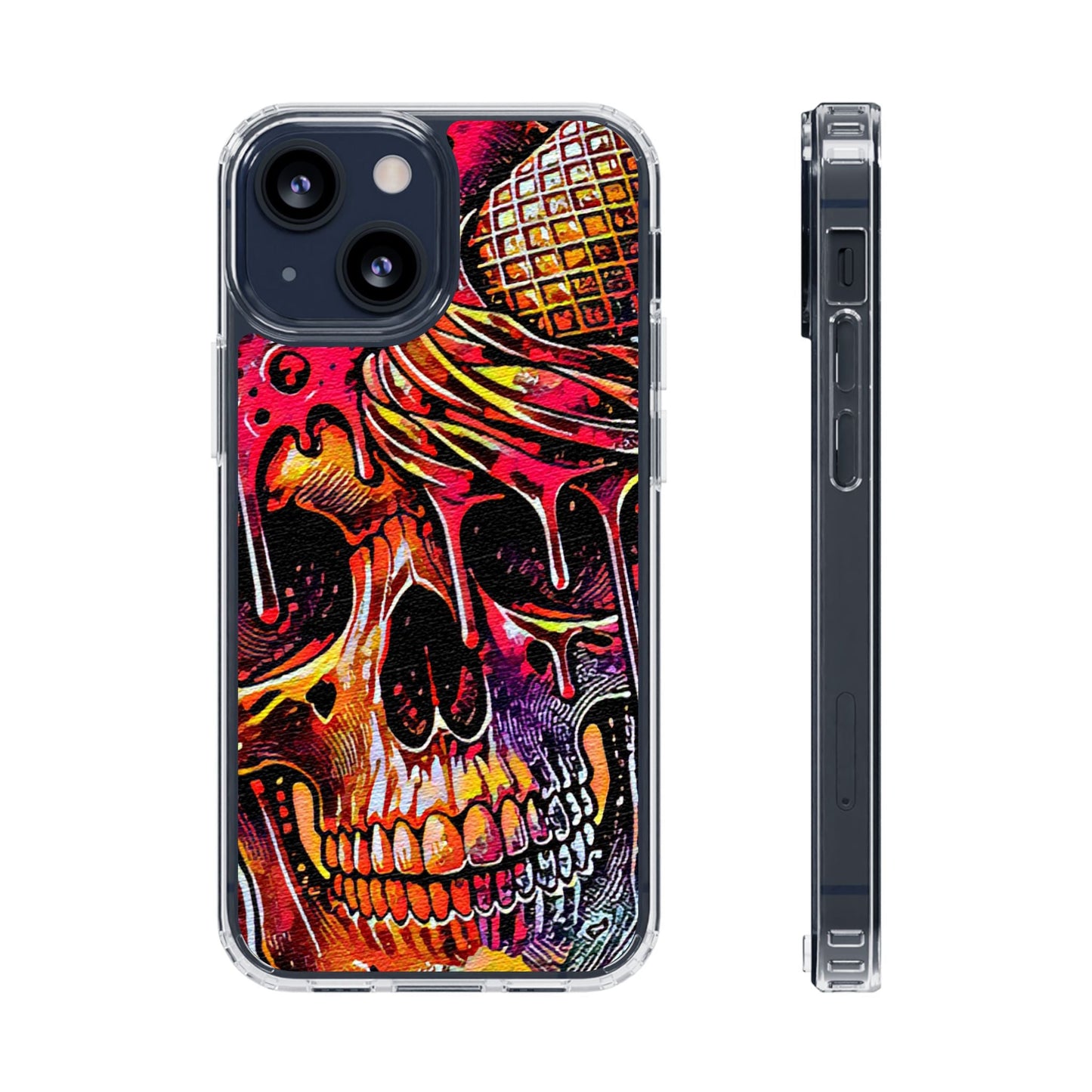 Neon Ice Cream Skull Clear Phone Case