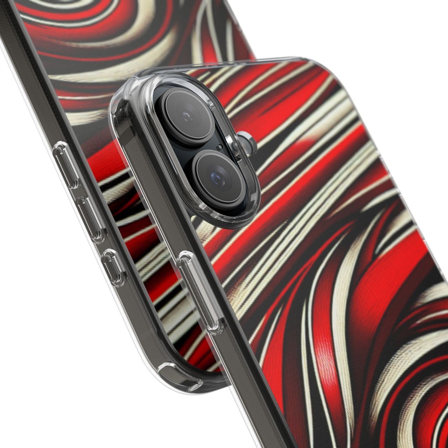 Red & White Swirl Abstract Clear Phone Case
