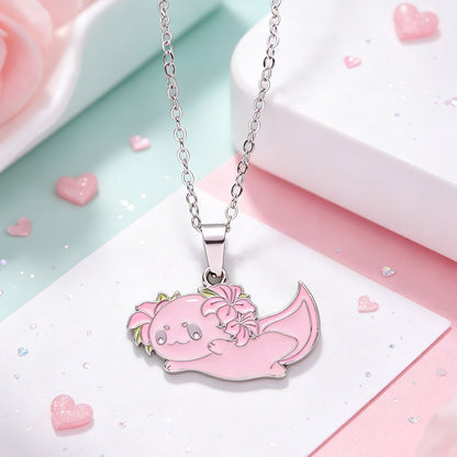 Cute Enamel Axolotl Pendant Necklace