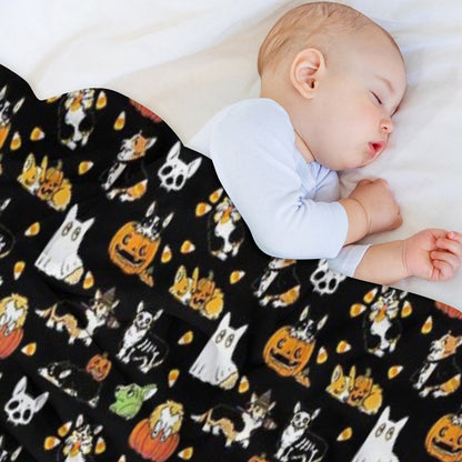 Corgi Halloween - Black Throw Blanket