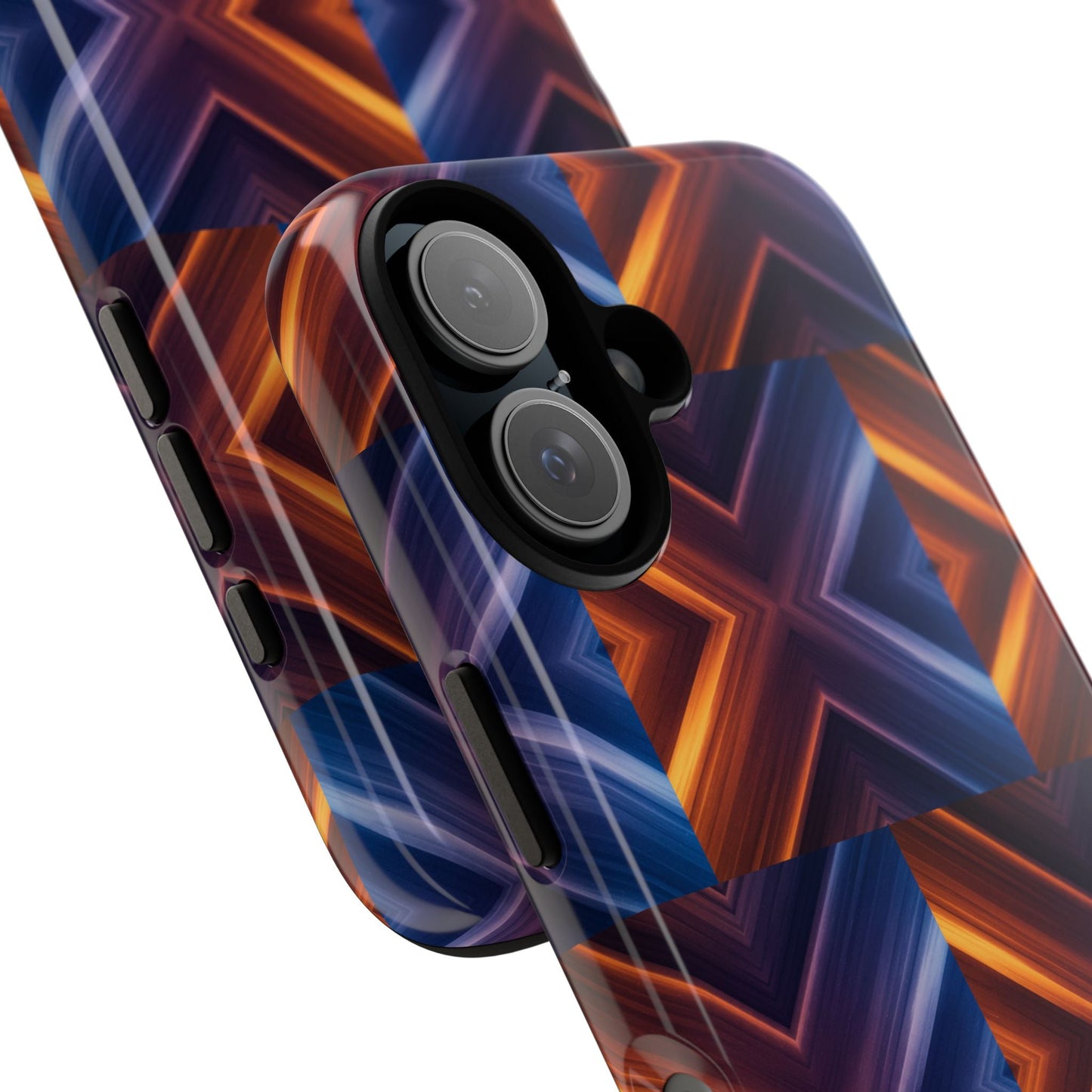 Stylish Tough Phone Case With Blue & Orange Abstract Design