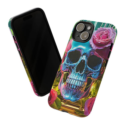 Neon Rose Skull Tough Phone Case